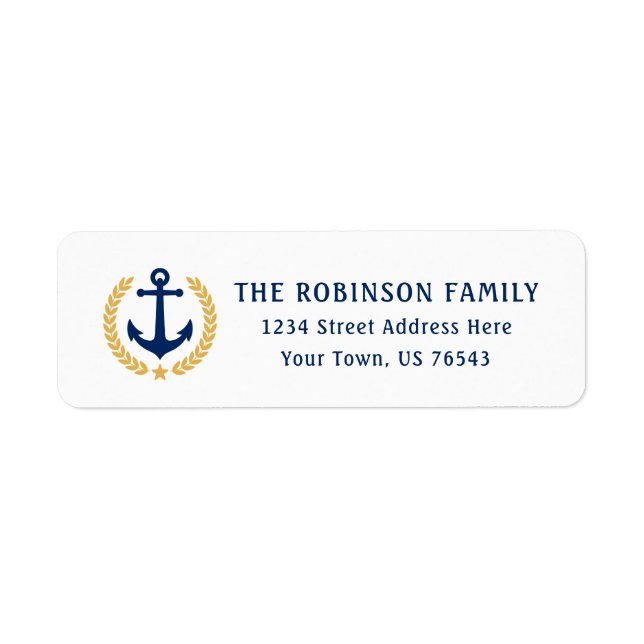 Nautical Anchor Gold Laurel Leaves Star Address Label (Front)