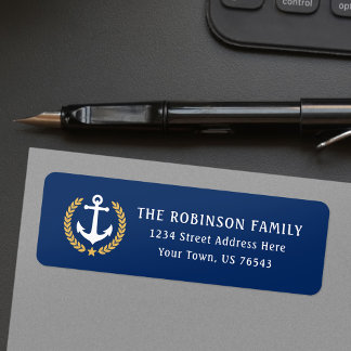 Nautical Anchor Gold Laurel Star Leaves Address Label