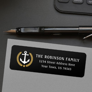 Nautical Anchor Gold Star Laurel Leaves Address Label