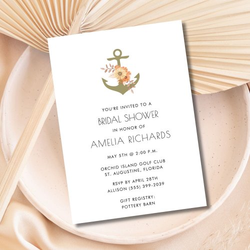 Nautical Anchor Gold Stripe Bridal Shower Invite