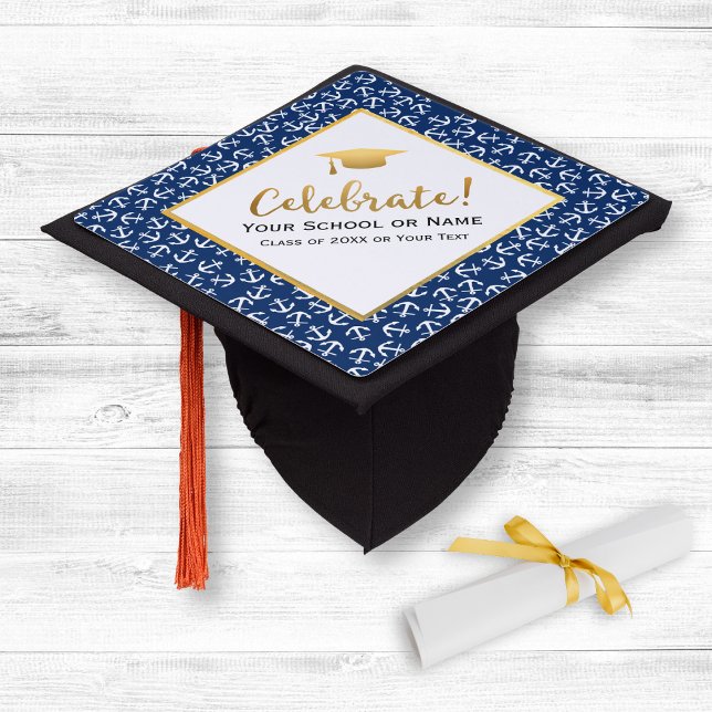Nautical Anchor Graduation Class of 20XX Beach Graduation Cap Topper (Creator Uploaded)