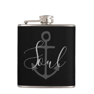 nautical ANCHOR + gray SOUL type on black Flask