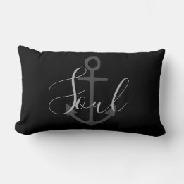 nautical ANCHOR + gray SOUL type on black | Lumbar Pillow