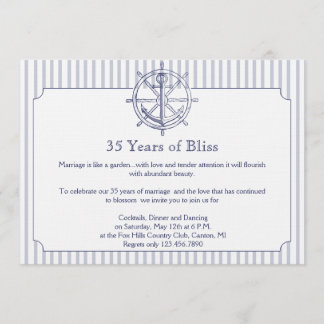 Nautical Anchor Grey Stripe Anniversary Invitation