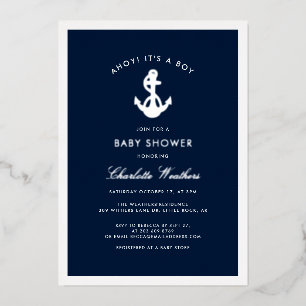 Nautical Anchor Hand-Lettered Baby Shower Foil Invitation