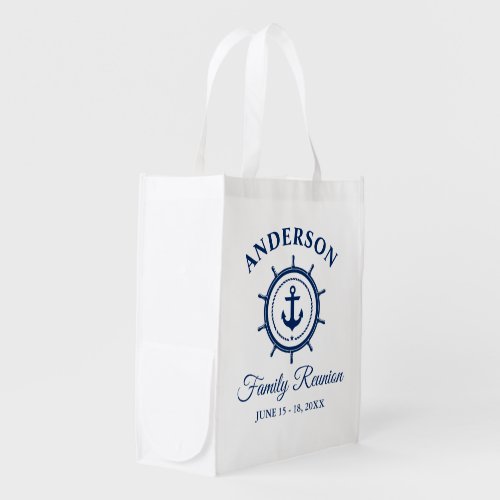 Nautical Anchor Helm Blue Family Reunion Reusable Grocery Bag