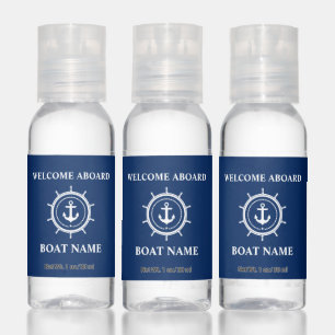 Nautical Anchor Helm Boat Name Welcome Aboard Blue Hand Sanitizer