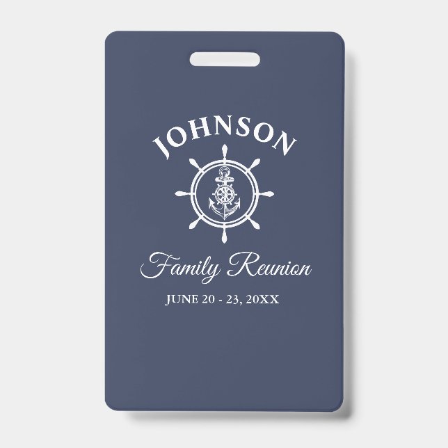 Nautical Anchor Helm Family Reunion Navy Blue Badge (Front)