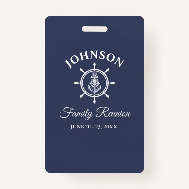 Nautical Anchor Helm Family Reunion Navy Blue Badge (Front)