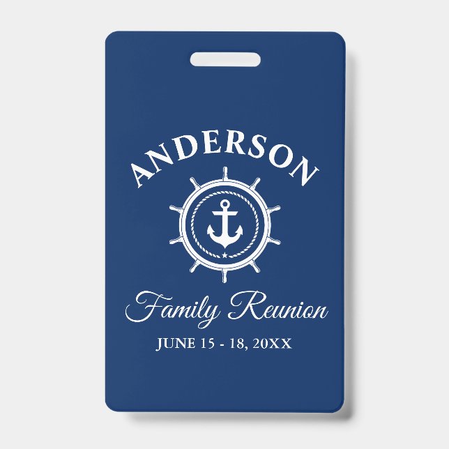 Nautical Anchor Helm Family Reunion Navy Blue Badge (Front)