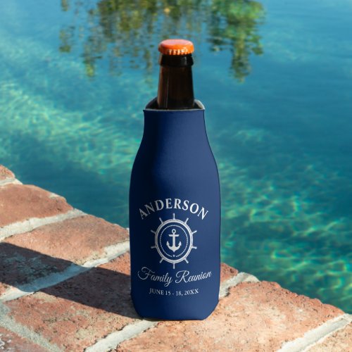 Nautical Anchor Helm Family Reunion Navy Blue Bottle Cooler