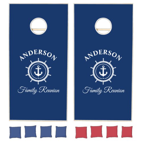 Nautical Anchor Helm Family Reunion Navy Blue  Cornhole Set