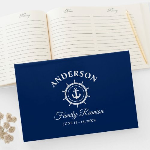 Nautical Anchor Helm Family Reunion Navy Blue Guest Book