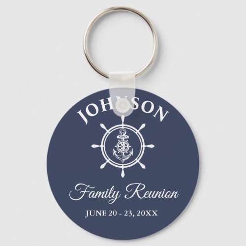 Nautical Anchor Helm Family Reunion Navy Blue Keychain