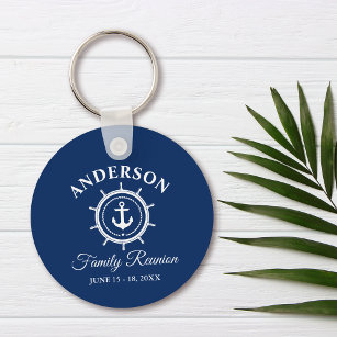 Nautical Anchor Helm Family Reunion Navy Blue Keychain