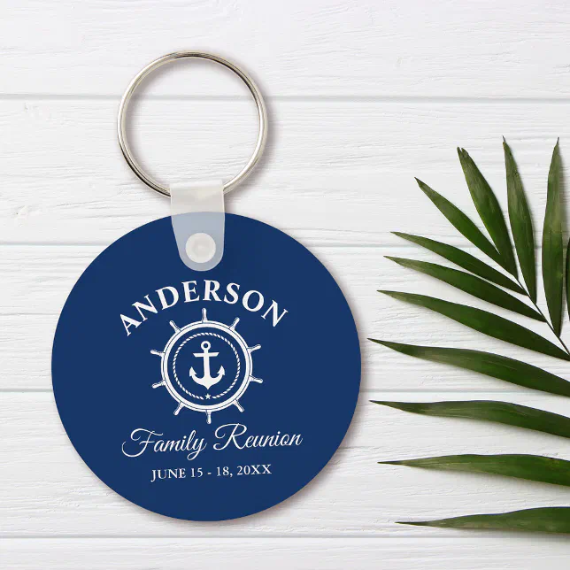 Nautical Anchor Helm Family Reunion Navy Blue Keychain Zazzle