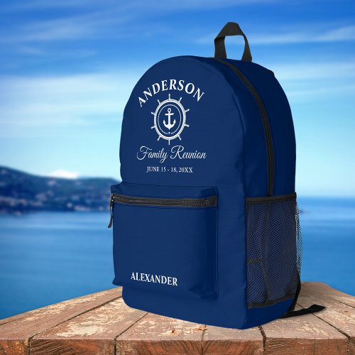 Nautical Anchor Helm Family Reunion Navy Blue Printed Backpack