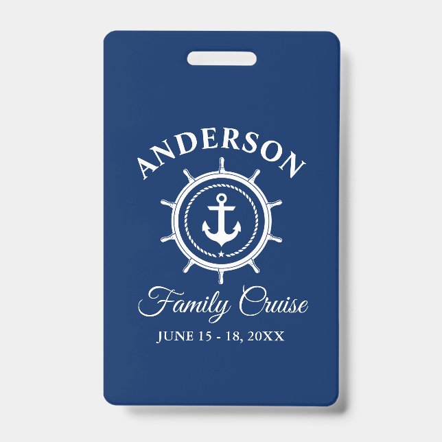 Nautical Anchor Helm Navy Blue Family Cruise Badge (Front)