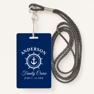 Nautical Anchor Helm Navy Blue Family Cruise Badge