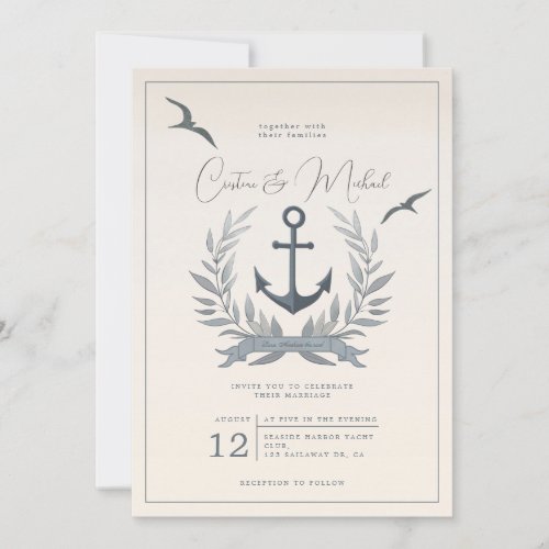 Nautical anchor herald wedding invitation