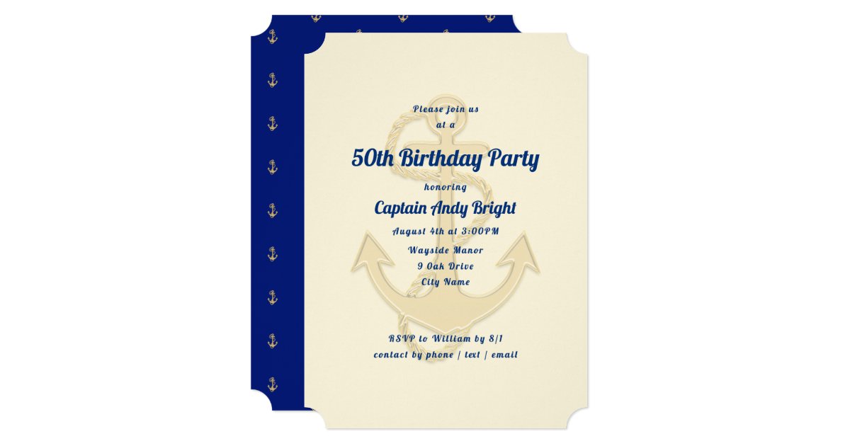 Nautical Anchor His Birthday Custom Invitations Zazzle Com