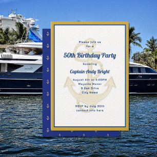 Nautical Anchor His Birthday Custom Invitations