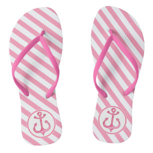 Nautical Anchor Hot Pink Striped Flip flops