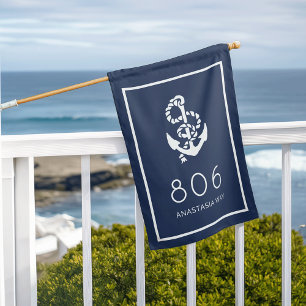 Nautical Anchor House Number & Street Name Flag