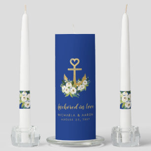 Nautical Anchor in Love Blue Personalized Unity Candle Set