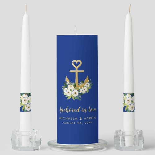 Nautical Anchor in Love Blue Personalized Unity Candle Set