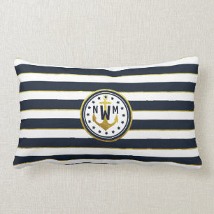Nautical Anchor in Navy & Gold Lumbar Pillow