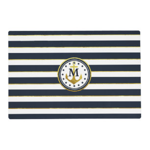 Nautical Anchor in Navy/Gold Placemat