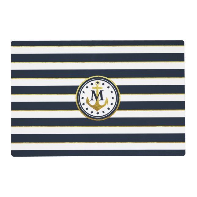 Nautical Anchor in Navy/Gold Placemat (Front)