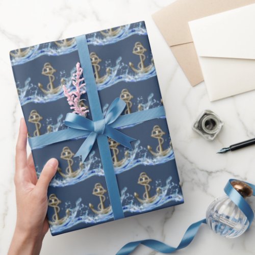 Nautical Anchor In Water Splash Wrapping Paper