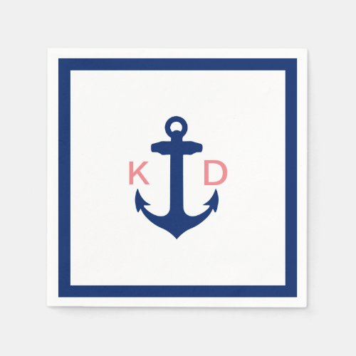 Nautical Anchor Initials Simple Border Wedding Paper Napkins