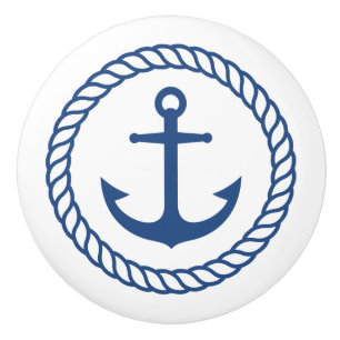 Nautical anchor inside rope border ceramic knob