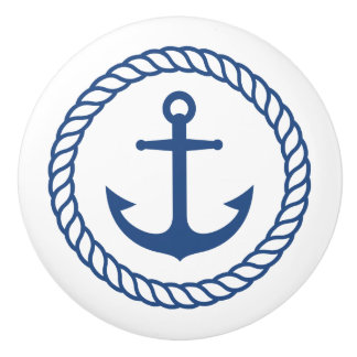 Nautical anchor inside rope border ceramic knob