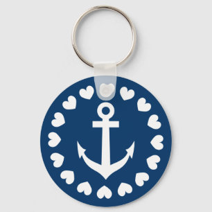 Nautical anchor keychain   Navy blue and white