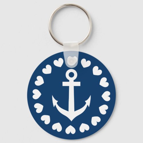 Nautical anchor keychain  Navy blue and white