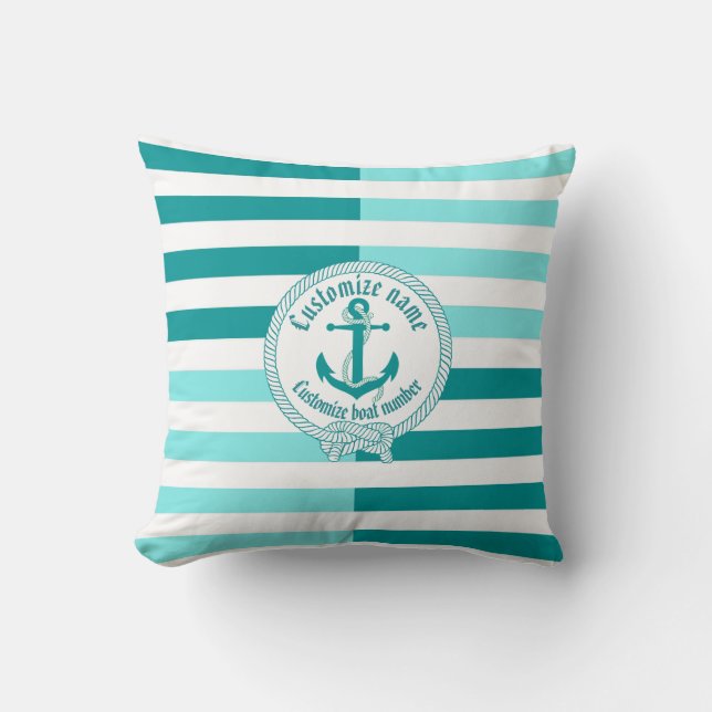 Nautical anchor/knot/custom name -Aqua Marine/navy Throw Pillow (Front)