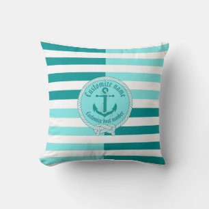 Nautical anchor/knot/Custom name/warm Aqua Maine Throw Pillow