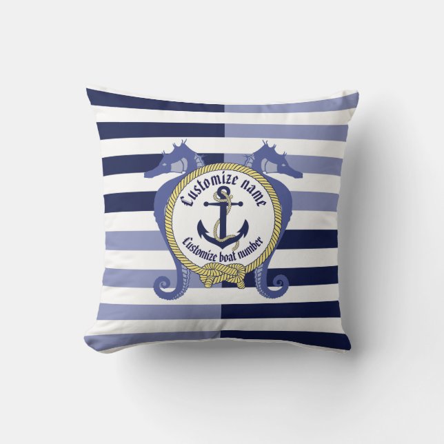 Nautical anchor/knot/seahorse/customize name & # throw pillow (Front)