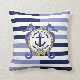 Nautical anchor/knot/seahorse/customize name & # throw pillow