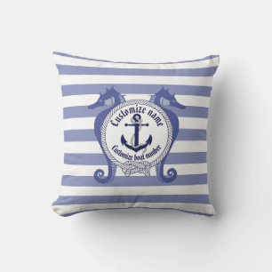 Nautical anchor/knot/seahorse/customize name & # throw pillow