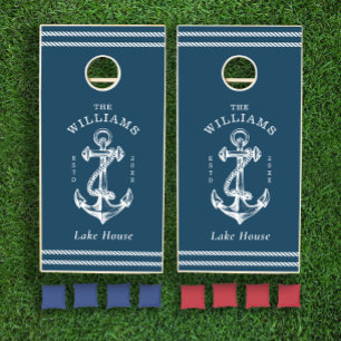 Nautical Anchor Lake House Navy Blue Cornhole Set