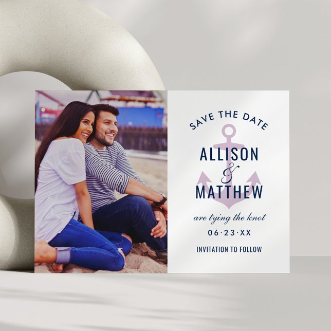 Nautical Anchor Lavender Photo Wedding Save The Date (Creator Uploaded)