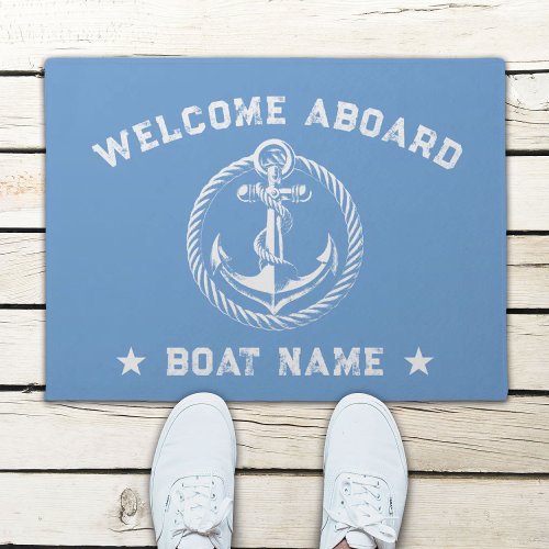 Nautical Anchor Light Blue Welcome Aboard Boat Doormat