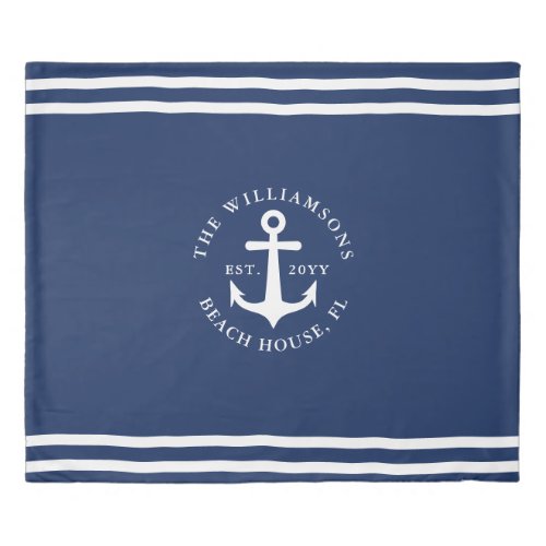 Nautical Anchor Light Navy Blue and White Custom Duvet Cover
