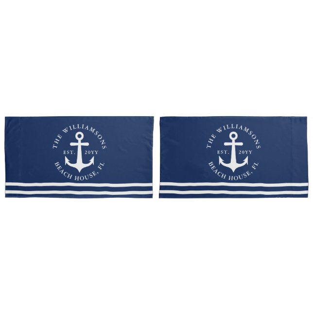 Nautical Anchor Light Navy Blue White King Size Pillow Case (Front-Set)