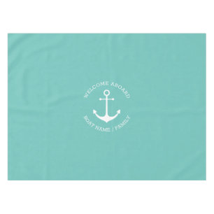 Nautical anchor light teal Custom Welcome Aboard  Tablecloth